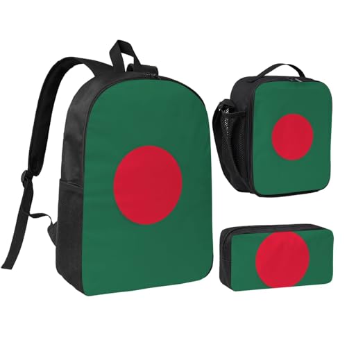 Backpack Set with Lunch Bag & Pencil Case Flag of Bangladesh Print Oxford Fabric Portable Useful Bag Set
