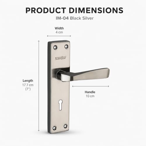 Image of SARDAR Black & Silver 7 Inch Iron Mortise Door Handle Lock Set for Main Door & Bedroom | Heavy Duty Complete Fitting Set | IM-04BS