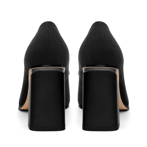 Women's Chunky high Heels,Pointy Toe Bow Pumps for Work, Office, Wedding and Dancing Shoes 3.5 Inch.4