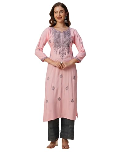 Image of RATAN Rayon Straight Lucknowi Chikankari Ethnic Wear Kurta for Women