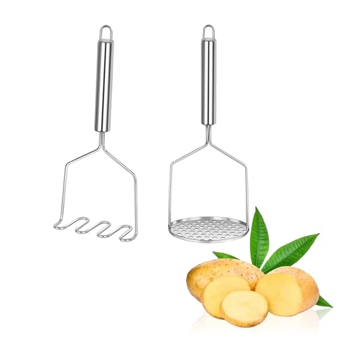 Weenwill Schiacciapatate,2 Pezzi Schiacciapatate Acciaio Inox,Schiacciapatates con Impugnatura Salda,Schiaccia Patate Ondulato,Utensile da Cucina per Patate,Verdure,Frutti di Bosco,Frutta