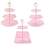 Tosnail 3 Pack 3 Tiers Plastic Cupcake Stand Dessert Stand Tiered Serving Trays with Gold Rod Candy...