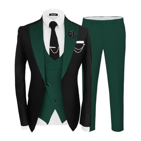 Wangyue Tuxedo for Men Slim Fit 3 Piece Suits Double Breasted Suits Dark Green Wedding Groosmen Suits Prom Suits Big&Tall Size XL Cover