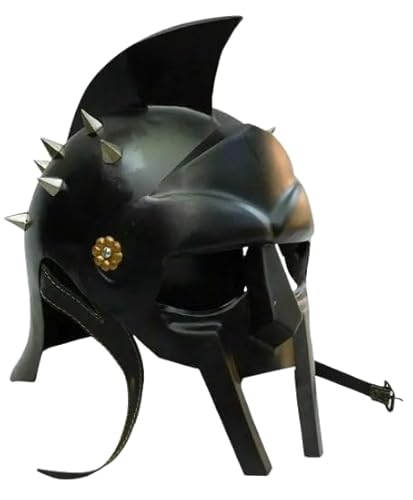 Medieval Black Gladiator Maximus Helmet – Viking, Greek & Roman-Style Armor Replica for Cosplay, Reenactments & Collectors