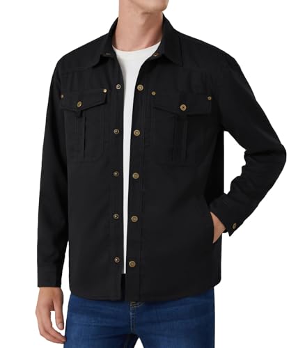 Image of FTIMILD Men's Flannel Lined Shirt Jacket Rugged Snap Button Shacket Cowboy Western Style Long Sleeve Outdoor Fall Jacket