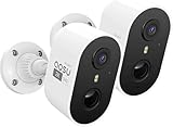 AOSU 2-Pack Security Camera Wireless Outdoor - 2K/3MP Battery Powered Exterior Camera - Siren Alarm, Color Night Vision, 2-Way Audio, AI Detection, IP65 Waterproof, Cloud/SD Storage, Works with Alexa