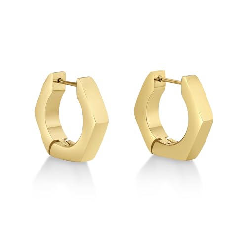 Hexagon Hoop Earrings for Men in Stainless Steel with Black or Yellow Gold Ion Plating 4 mm Wide Hinged Hoop by Metro Jewelry3