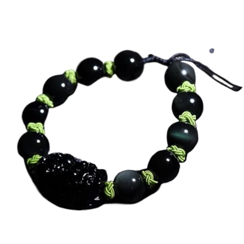 Amulette Pi Yao haut de gamme en obsidienne noire véritable et cordon ajustable