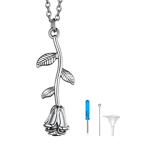 Richsteel Colgante Rosa Flor Porta Cenizas Perro Humana Relicario Cremacion, Colgante Echar Cenizas Antialergica