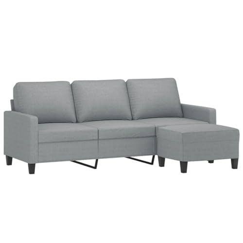 KATERYY 3-Sitzer-Sofa mit Hocker Hellgrau 180 cm Stoff Möbel Wohnzimmer – Bild 5