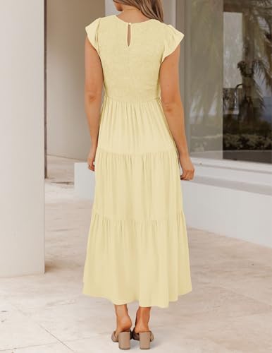 Image of ZESICA Women's 2026 Summer Casual Flutter Short Sleeve Smocked Midi Dress