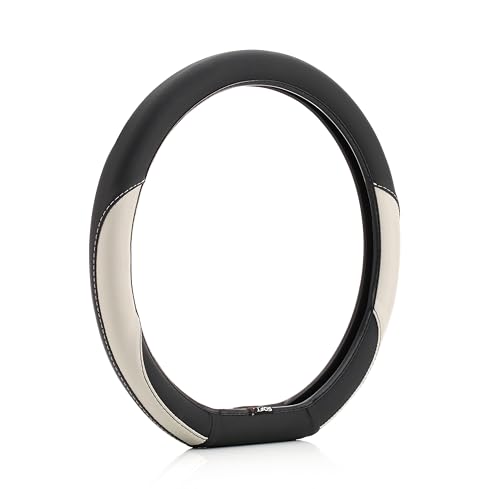Image of SOFT X Flat Bottom Faux Leather Car Steering Wheel Cover Breathable & Anti Slip D Shape Steering Cover for Untlimate Comfort & Style (Silver & Black)