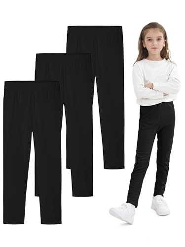 Resinta 3 Pack Girls Leggings Cotton Full Length Leggings Soft Comfortable Footless Stretchy Tights Pants for Kids