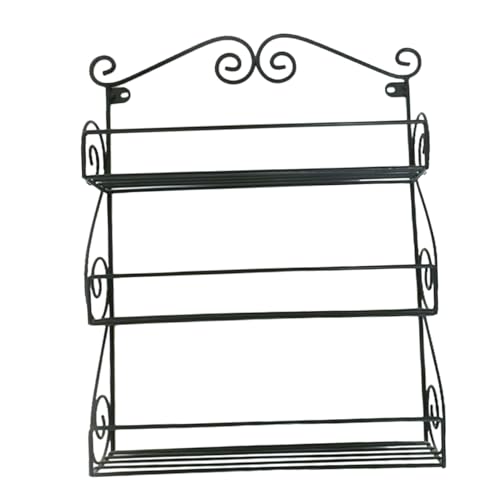 FONDOTIN 1Pc Wall Mounted Art Storage Rack Stylish Flowerpot Bracket for Home Decor Punch Design for Easy Installation Durable Black Metal Holder for Kitchen Bathroom