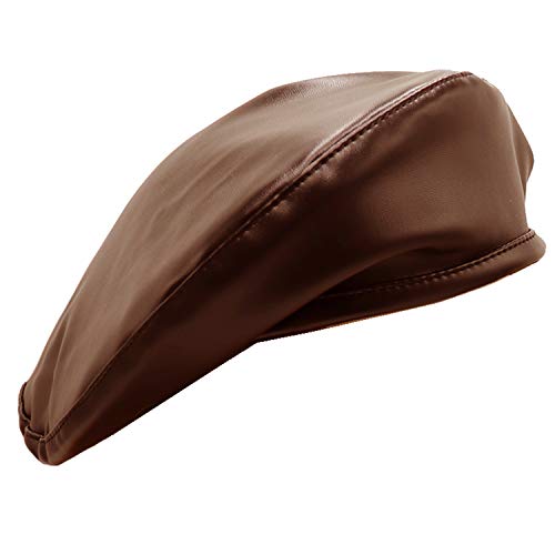 Wheebo PU Leather Beret Hat for Women Girls Lady, French Style Artist Painter Cap (Brown)