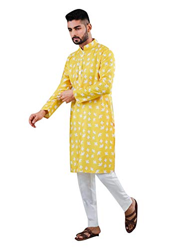 Elina fashion Men's Indian Satin Cotton Kurta Pajama Set Tunic Traditional Kurta Payjama Wear