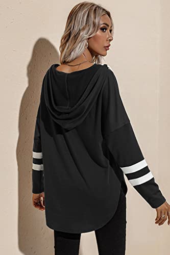 Image of Womens Long Sleeve V Neck Hoodie Sweatshirts Lightweight Pullover Tops