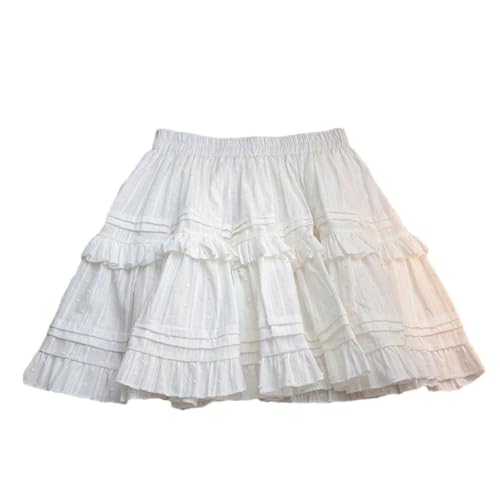 Women's Sweet Lace Mini Ruffles Pleated Short Skirts Woman High Waist A Line Skirt