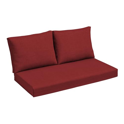Image of Arden Outdoor Loveseat Cushion Set, 48 x 24, Water Repellent, Fade Resistant, Cushion Set for Couch, Bench, and Swing 48 x 24, Ruby Red Leala