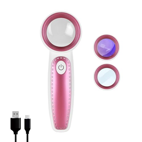 Purplish red 35X Handheld Magnifier with UV&LED Lights Jeweler Loups Magnifying Glass with 37mm Optical Lens, Rechargeable Portable Magnifier for Gemstones Jewelry Watch Repair PCB Plants Inspection