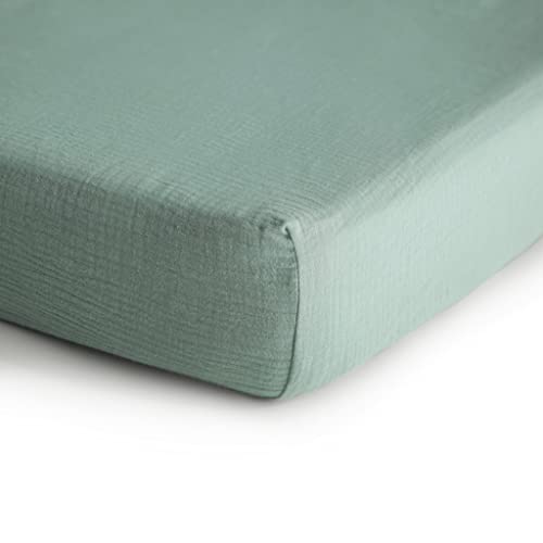Mushie Extra Soft Muslin Fitted Mini Crib Sheet | 24"X 38" (Roman Green) #TOP1
