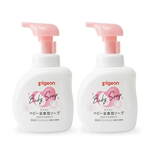 Pigeon Baby Body Wash Shower and Shampoo 2 in 1 Foaming Soap for Baby Skin, Floral Fragrance, Foam Type, 0 Months and Up, 16.9 Fl. Oz, Made in Japan (Pack of 2)