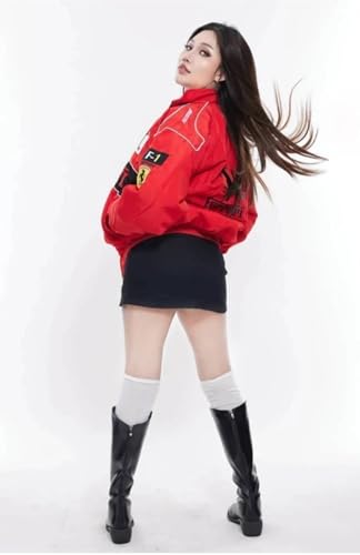 Image of UrbanVibes Red F1 Speed Printed Jacket | Motorsport & Streetwear Fusion | Racing Jacket with Patches, Full Zip Hooded Motorsport Style Outerwear RED