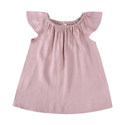 Kids Baby Girl Linen Dress Sleeveless Casual Dress Solid Toddler Beach Sundress for Spring Summer