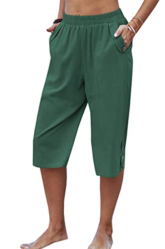 Image of Veatzaer Women's Elastic Waist 3 /4 Capri Harem Pants with Pockets Casual Loose Solid Yoga Trousers S-XXL
