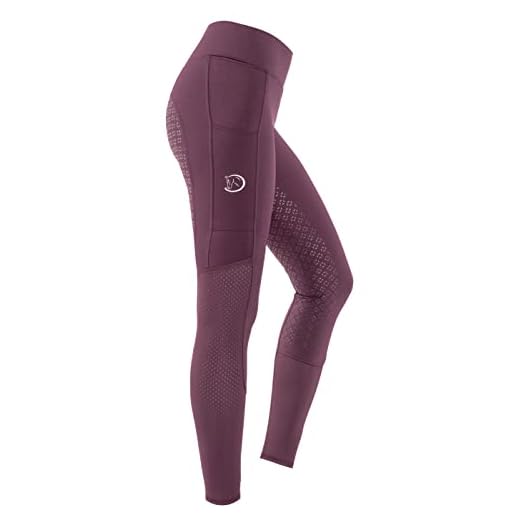RIDERS CHOICE Leggings de equitación para mujer con ribete completo de silicona, diseño de malla con bolsillo para, morado, 38