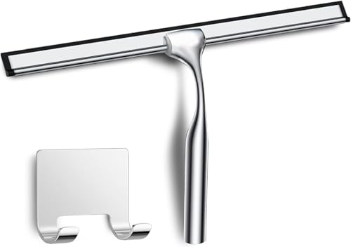 COFTCLMOMT 35CM Edelstahl Duschabzieher Mit Selbstklebe Haken Silber Abzieher Dusche Wischer für Badezimmer Kurzer Handgriff Glaswischer Glas Wasserschieber Duschwand Abzieher Badwischer