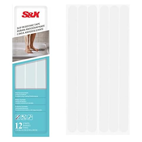 S&X Non Slip Bath Stickers,Gritty Textured Surface Slip-Resistant Strips,2cm X28cm,12 Pcs/Pack (Clear) Cover