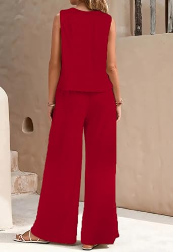 Image of ALL YOURS Women's 2 Piece Outfit Loose Tank Top and Wide Leg Pants Sets|co-ord set for women cord set for women lounge wear set for women coords set for women wear