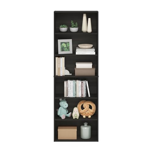 Image of Furinno Jaya Simply Home Free Standing 6-Tier Open Storage Bookcase, Espresso | 9.5 x 24.6 x 71, Tall, Standing Bookcase, Organization for Home Office, Living Room, Bedroom