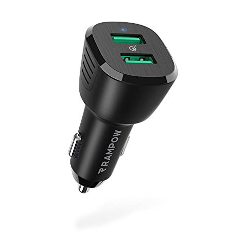 Fast Car Charger,RAMPOW 39W/6A Dual USB Fast Car Charger Adapter,Quick Charge 3.0 Cigarette Lighter USB Charger for Samsung Galaxy S21/20/S10/S10e/S10+,iPhone 13/12/11/11 Pro,iPad Pro,Motorola-Black