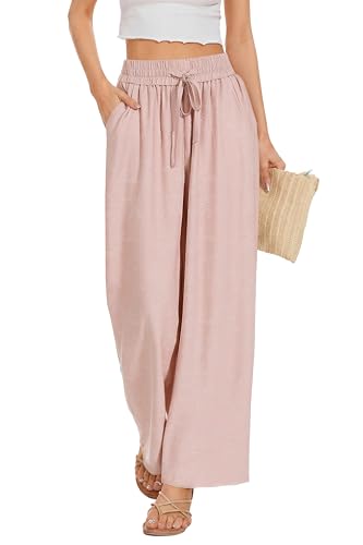 Image of KICZOY Women Flowy Pants Drawstring Waist Wide Leg Palazzo Beach Pants Loose Fit with Pockets