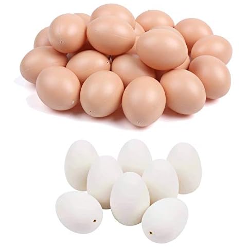 FINGOOO 24 pieces Easter Plastic Eggs Fake Egg Craft for DIY Decorations(Natural & White) Cover