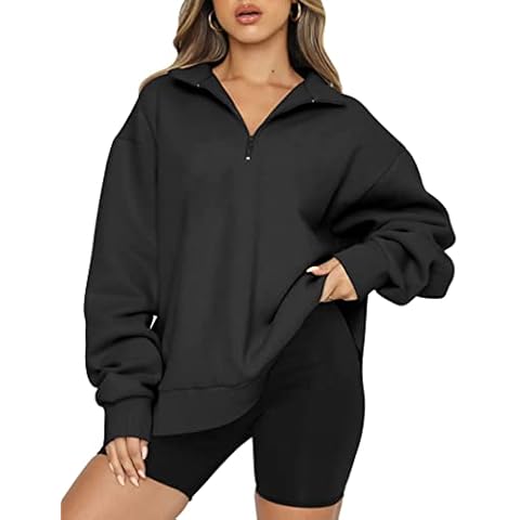 OUTOFGAS Womens Oversized Pullover Sweater Quarter Zip Hoodies Long Sleeve Sweatshirt Casual Blouses Coats Y2K Clothes Black a Cover