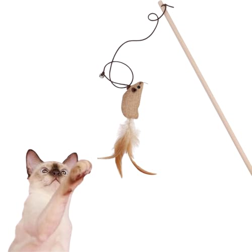 Brinquedo Para Gato Vara Varinha Interativa Rato Vareta Com Elástico Ratinho Com Penas Chocalho Sino Cordinha Esticável Entretenimento Felino