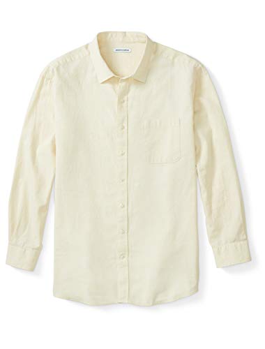 Amazon Essentials Men's Big & Tall Long-Sleeve Linen Cotton Shirt fit by DXL, Yellow, 6X Tall