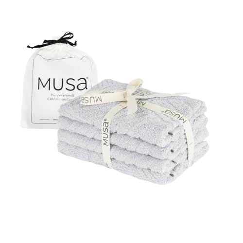 Image of MUSA Banana Face Towels | 400 GSM | Terry Face Towel Set of 4 with Free Bag | Super Soft & Ultra Absorbent Towels for Facewash | Face Towel for Women, Men (Shadow Grey)