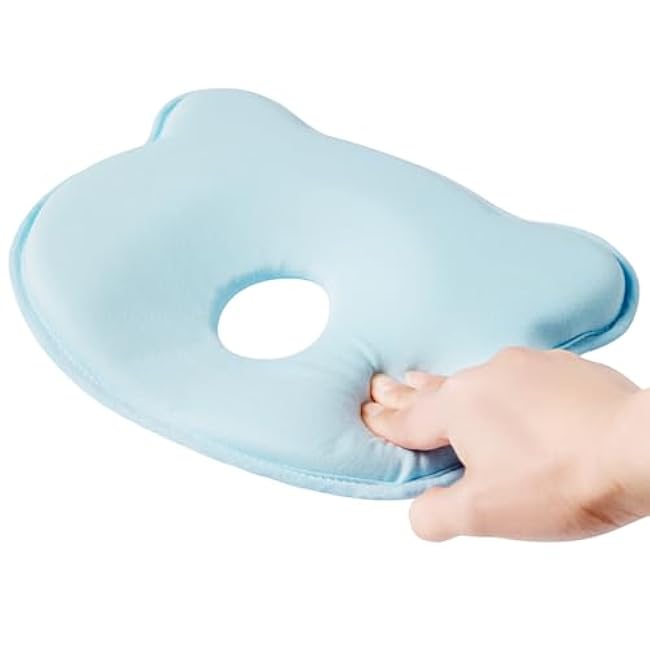 Memory Foam Baby Pillow, Portable Cartoon Bear Soft and Cozy Pillow, Breathable Bedding Set for Infants for Small Boys and Girls,Green