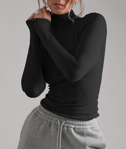 Women's Basic Turtleneck Long Sleeve Tee Shirts Casual Double Layering Going Out Slim Fit Stretchy Tops2