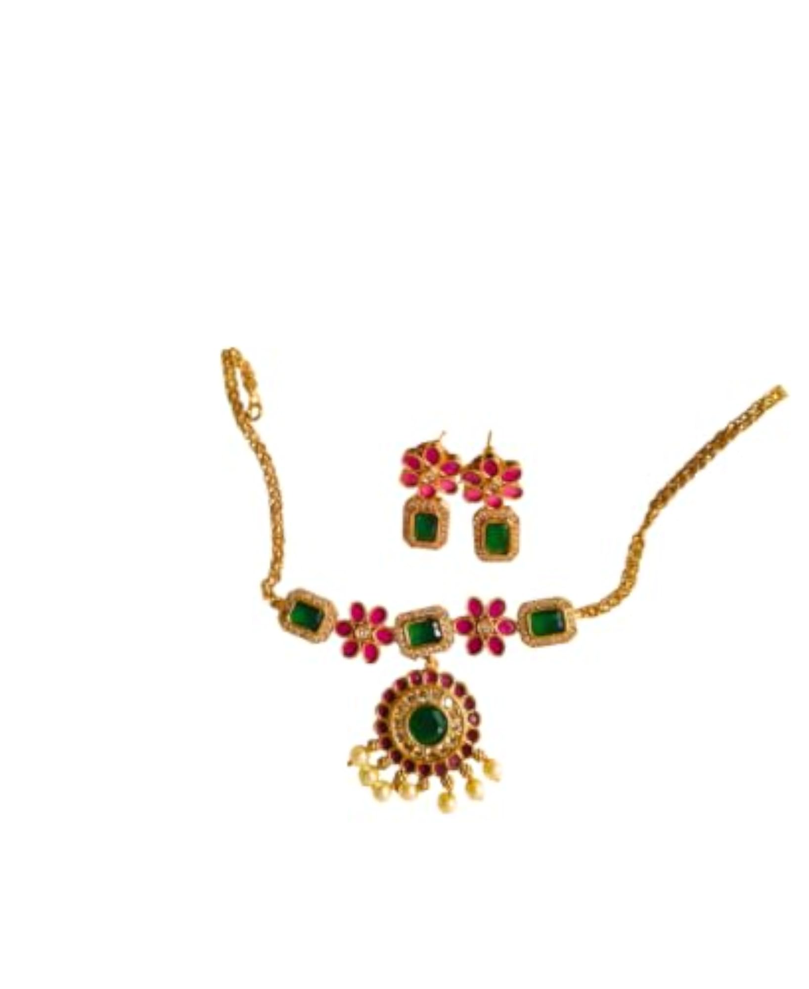 Emerald Stone Set, Elegant Necklace and Earrings
