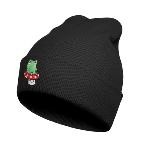 Cute Frog Beanie,Animal Print Winter Knitted Hat,Black Unisex Embroidered Hat, for Women,Men,Family,Friends,Frog Lovers,Christmas,Birthdays,Mother's Day,Father's Day and Anniversaries