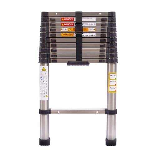 UTTAM Stainless Steel Telescopic Ladder: Extendable, Portable, Sturdy, Multi-Purpose, EN131 & CE Certified for Versatile Home Maintenance (3.2M/10.5FT Straight)