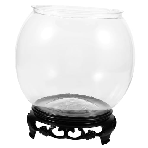 COHEALI 1 セット 透明な丸い水槽 記念品ディスプレイグローブ 水族館のライト 水族館のアクセサリー 魚 皿 バスケット 水族館ボウル フィッシュボウル グローブボウルテラリウム 木製