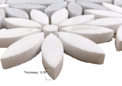 Daisy Flower Pattern Light Celeste Blue & White Thassos Marble Waterjet Cut Mosaic Tile For Floor And Wall Tile, Kitchen Backsplash, Bathroom Wall, Accent Walls (Box (10 Sheets)) #TOP2
