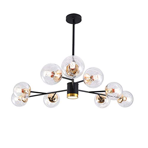 Plafonnier industriel noir E27 à 9 lumières avec hauteur réglable