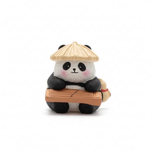 GDSTJYSM Handcrafted Panda Figurine Playing Guqin – Chinese Style Resin Panda Desk Decor | Oriental Zen Animal Statue for Home & Office Gift